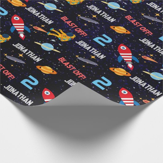 Raumfahrtspartei Erster Geburtstag Geschenkpapier (Ecke)