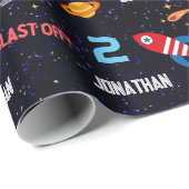 Raumfahrtspartei Erster Geburtstag Geschenkpapier (Rolleneckpunkt)