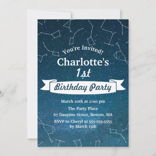 RaumfahrtSternenkonstellation Astronomin Geburtsta Einladung (Vorderseite)