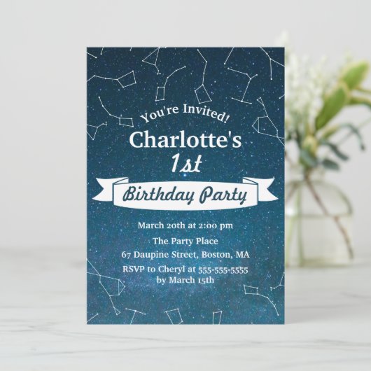 RaumfahrtSternenkonstellation Astronomin Geburtsta Einladung (Stehend Vorderseite)