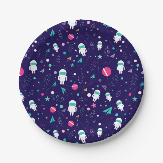 Raumflugzeug-Cartoon-Muster Pappteller (Vorderseite)