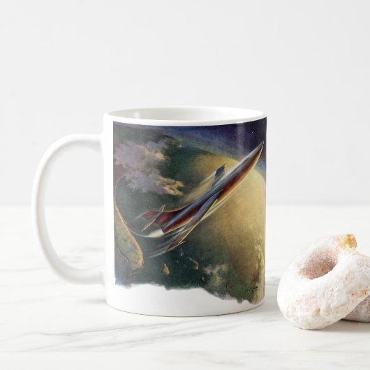 Raumflugzeug-Erde der Vintagen Science Fiction Kaffeetasse (Mit Donut)