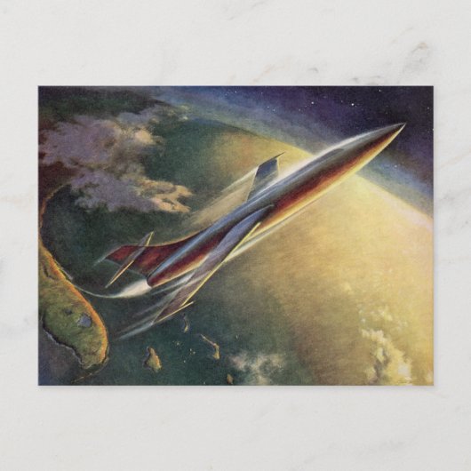 Raumflugzeug-Erde der Vintagen Science Fiction Postkarte (Vorderseite)