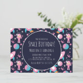 Raumgalaxie Pink Princess Astronaut Geburtstag Einladung (Stehend Vorderseite)
