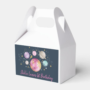 Raumgalaxie Planets Moon Stars Navy Pink Gold Geschenkschachtel