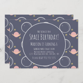 Raumgalaxie Rosa Mondfussensterne Geburtstag Einladung