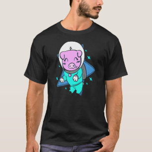 Raumgalaxie Sterne Fliegendes Schweine Raumschiff  T-Shirt