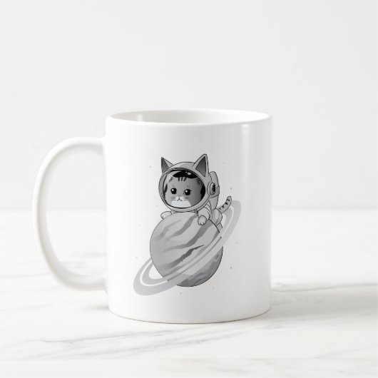 Raumkatze Astronaut mit Planet Saturn Kaffeetasse (Links)