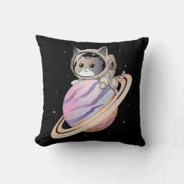 Raumkatze Astronaut mit Planet Saturn Kissen