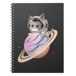 Raumkatze Astronaut mit Planet Saturn Notizblock