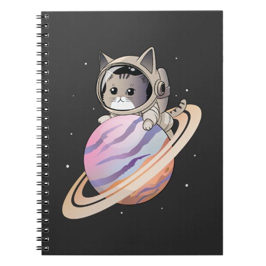 Raumkatze Astronaut mit Planet Saturn Notizblock (Vorderseite)