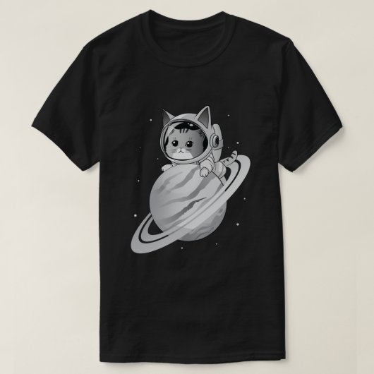 Raumkatze Astronaut mit Planet Saturn T-Shirt (Design vorne)