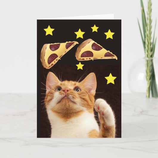 RAUMKATZE MIT PIZZA-GEBURTSTAGSKARTEN KARTE (Vorderseite)
