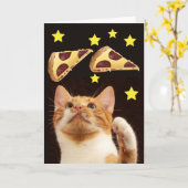 RAUMKATZE MIT PIZZA-GEBURTSTAGSKARTEN KARTE (Gelbe Blume)