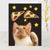 RAUMKATZE MIT PIZZA lustige GEBURTSKARTE Karte (Gelbe Blume)