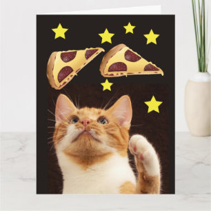 RAUMKATZE MIT PIZZA lustige GEBURTSKARTE Karte