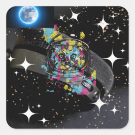 Raumkatze Quadratischer Aufkleber