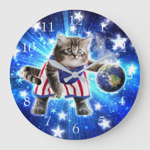 Raumkatze spielt Basketball Große Wanduhr