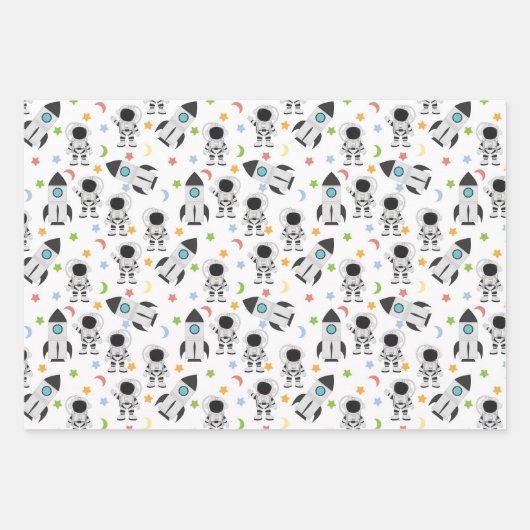 Raummuster für Astronauten und Raketen Geschenkpapier Set (Vorderseite)