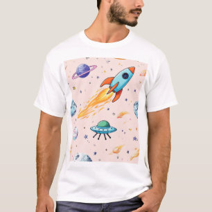 Raummuster für Raketen und UFO Planeten, Sterne T-Shirt