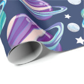 Raummuster, Planeten, Sterne, Galaxie, Kosmos Geschenkpapier (Rolleneckpunkt)