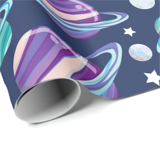 Raummuster, Planeten, Sterne, Galaxie, Kosmos Geschenkpapier (Rolleneckpunkt)