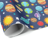 Raummuster, Planeten, Sterne, Kosmos, Galaxie Geschenkpapier (Rolleneckpunkt)