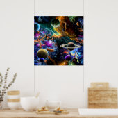 Raumnebel mit Planeten und Sternen Poster (Küche)