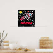 Raumrakete personalisierte Jungs schwarzes rotes P Poster (Küche)