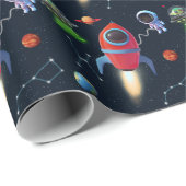 Raumschiff | Astronaut UFO Alien Birthday Geschenkpapier (Rolleneckpunkt)