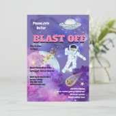 Raumschiff-Astronautin Rosa lila Mädchenraum  Einladung (Stehend Vorderseite)