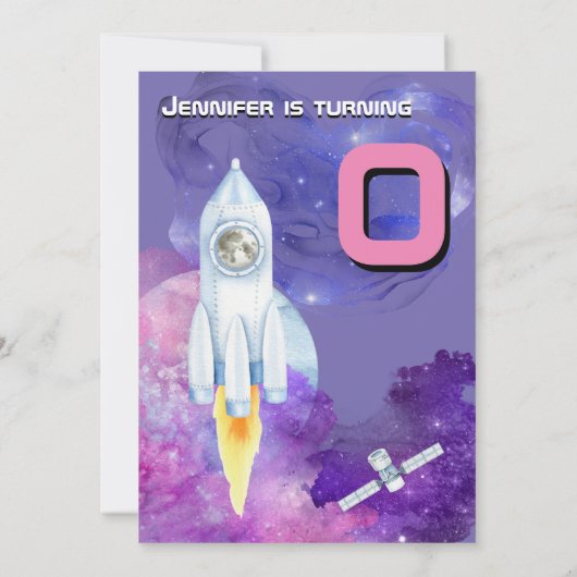 Raumschiff-Astronautin Rosa lila Mädchenraum  Einladung (Rückseite)