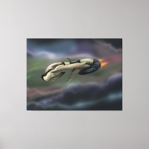 Raumschiff fliegt durch einen Planeten Leinwanddruck