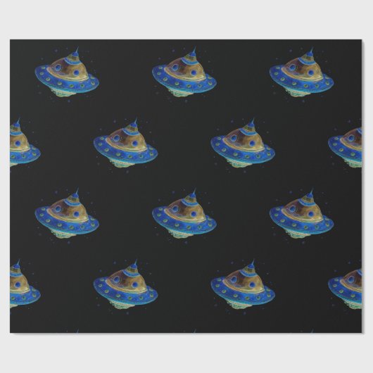 Raumschiff Geschenkpapier (Flach)