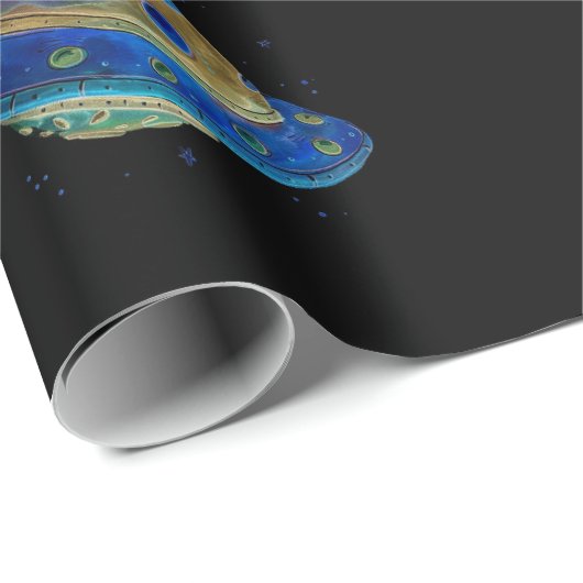 Raumschiff Geschenkpapier (Rolleneckpunkt)