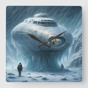 Raumschiff im Eisberg festgehalten Quadratische Wanduhr