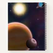 Raumschiff im Weltraum, Sonne & Planeten spiralför Notizblock (Rückseite)