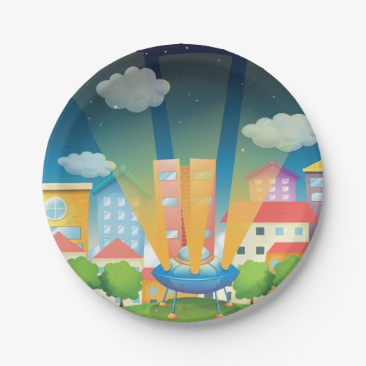 Raumschiff in den City Paper Tellern Pappteller (Vorderseite)
