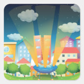 Raumschiff in den City-Stickern Quadratischer Aufkleber (Vorderseite)