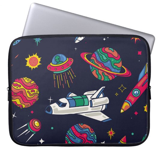 Raumschiff in Galaxy nahtloses Muster. Hintergrund Laptopschutzhülle (Vorderseite)