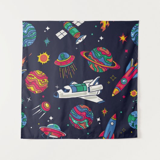Raumschiff in Galaxy nahtloses Muster. Hintergrund Wandteppich (Vorderseite)