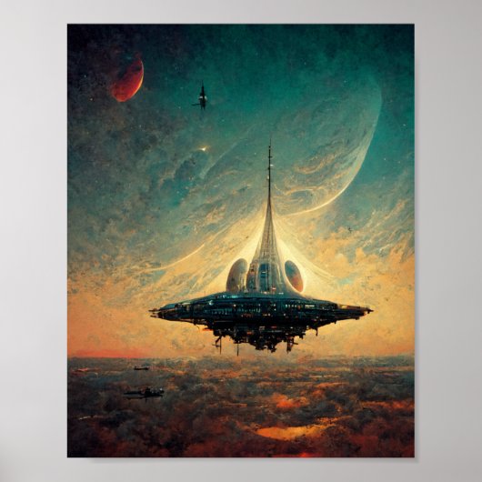 Raumschiff Landing Sci-Fi Art Poster (Vorne)