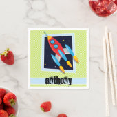 Raumschiff; Limettengrün und Weiß Streifen Serviette (Beispiel)