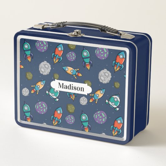 Raumschiff Muster individuelle Name Lunch Boxen (Vorderseite)