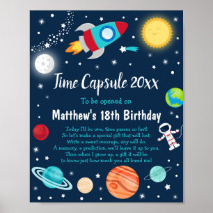 Raumschiff Planet Time Kapsel 1. Geburtstag Poster