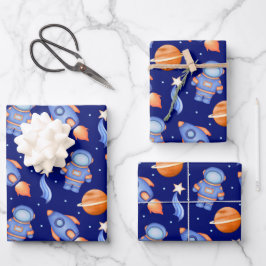 Raumschiff & Planeten Jungen Geburtstag Astronaut Geschenkpapier Set