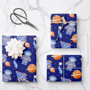 Raumschiff & Planeten Jungen Geburtstag Astronaut Geschenkpapier Set
