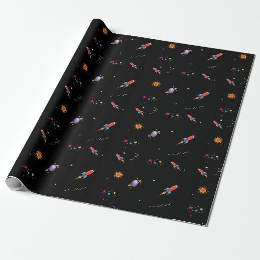Raumschiff Planets Stars Geschenkpapier (Ungerollt)