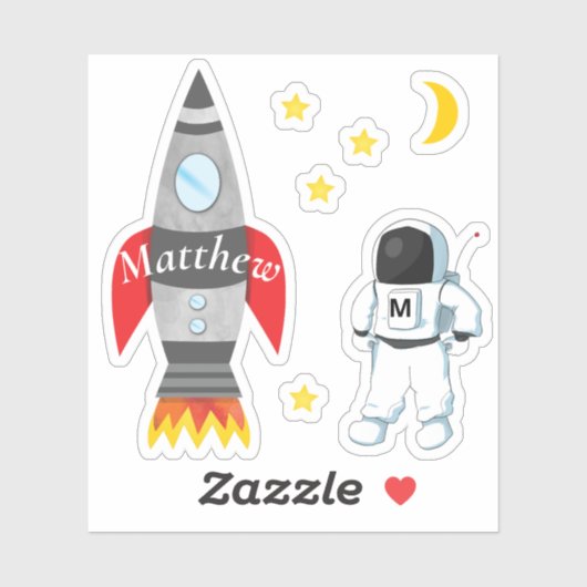 Raumschiff-Rakete mit dem Namen Ihres Kindes Aufkleber (Blatt)