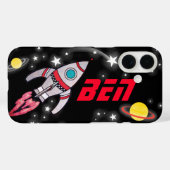 Raumschiff-Rakete, schwarze und rote Kinder Case-Mate iPhone Hülle (Rückseite (Horizontal))